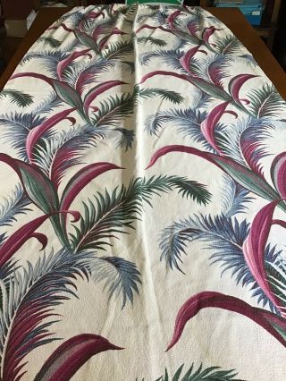 3 Vintage Barkcloth Fabric Curtain Panels - Tropical Leaves - 84” X 41”