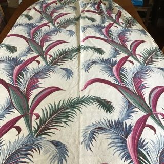 3 Vintage Barkcloth Fabric Curtain Panels - Tropical Leaves - 84” X 41” 3