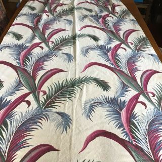 3 Vintage Barkcloth Fabric Curtain Panels - Tropical Leaves - 84” X 41” 5