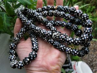 VENETIAN ANTIQUE SKUNK EYE BEADS BLACK WHITE SPOTTED GLASS AFRICAN TRADE BEADS 8