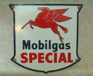 Vintage Mobilgas Special Gasoline Service Station Porcelain Pump Plate Sign
