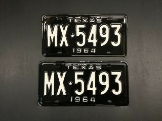 Vintage 1964 Texas Tx.  License Plate Set Very Nicely Restored