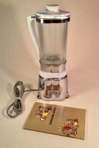 Vintage Retro Iona Blender Chrome Base & Glass Jar,  Recipe Book