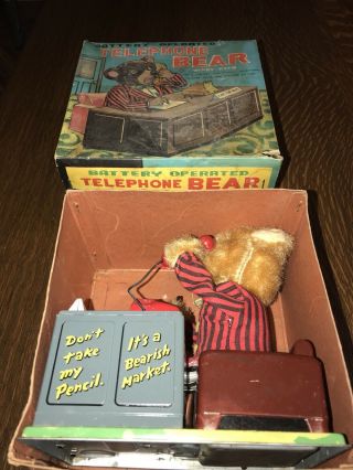 Vintage Japan T.  N.  Nomura Yonezawa Tin Battery Operated Telephone Boss Bear