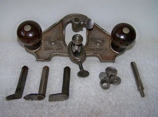 Vtg Stanley No.  71 Made In Usa Open Throat Router Plane W/3 Cutters & Attachment