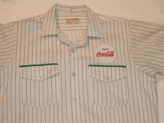 Vintage 1960s Coca Cola Work Shirt White W/green Stripes Short Sleeve Coke M