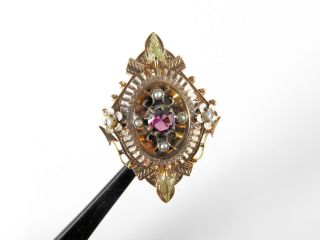 Estate Antique Victorian Pin Brooch Solid 10k Rose Gold Garnet Seed Pearl