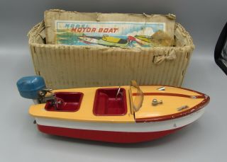Vintage Sakai Toy Model Outboard Motor Boat / Made In Japan