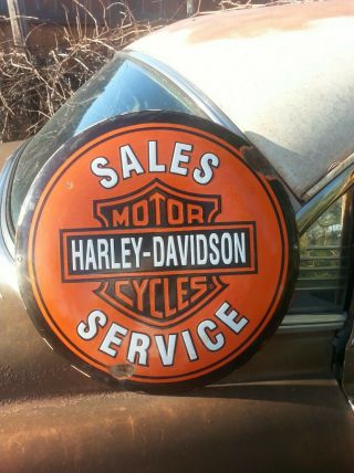 Vintage 16 Inch Harley Davidson Motorcycle Porcelain Sign Oil Gas Pump Plate