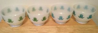 4 Vintage Fire King Cottage Cheese Bowls W/green And Aqua Tulip Pattern