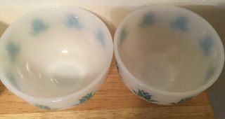 4 Vintage Fire King Cottage Cheese Bowls w/Green And Aqua Tulip Pattern 2