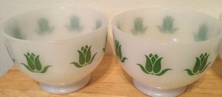 4 Vintage Fire King Cottage Cheese Bowls w/Green And Aqua Tulip Pattern 4