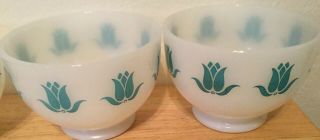 4 Vintage Fire King Cottage Cheese Bowls w/Green And Aqua Tulip Pattern 5