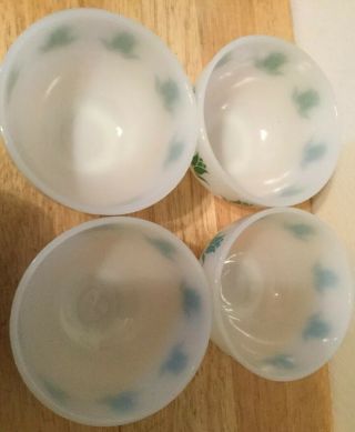 4 Vintage Fire King Cottage Cheese Bowls w/Green And Aqua Tulip Pattern 8