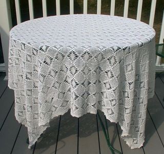 Vintage White Hand Crocheted Lace Tablecloth