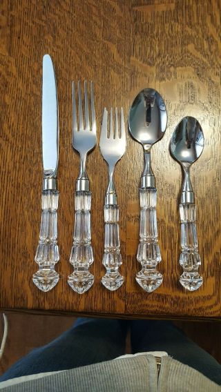 Rare Waterford Lismore Crystal Handled 5 Pc Place Setting Silverware (set Of 8)