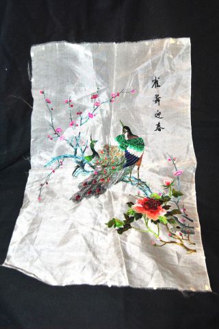 Fantastic Vintage Chinese Silk Embroidery Birds & Flowers Unframed