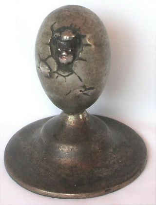 Vintage Black Americana Baby Hatching From Egg Iron Paperweight Vgc