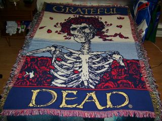 Vintage Grateful Dead Bertha Lp Art Woven Throw Blanket Fringed Tapestry Afghan