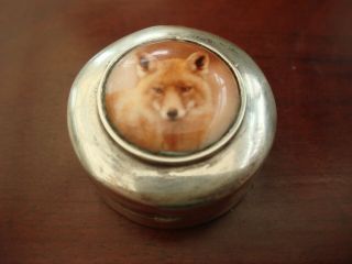 Solid Sterling Silver Hallmarked Enamel Fox Hunting Snuff Box,  Pill Box