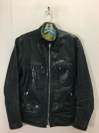 Vintage Brimaco Cafe Racer Leather Motorcycle Jacket Mens Size 42 Blue Lightning