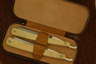 Vintage Set Of (2) Ern Germany Exotic & Pearl Fancy Straight Razor Knife (5105)