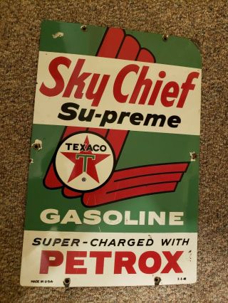 Vintage Texaco Sky Chief Petrox Supreme Gas Station Porcelain Pump Sign (1960 