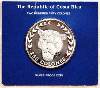 1982 Costa Rica Silver Proof 250 Colones Jaguar Proof Coin Franklin - Rare