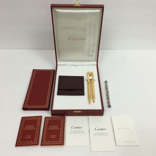 Cartier Le Must De Cartier Gold Plated Pen Pencil Coin Wallet Set Vintage