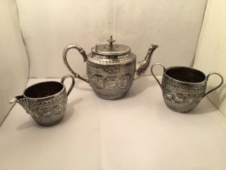 Antique Indian Silver Plated Tea Set