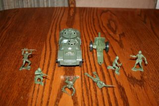Tim - Mee Processed Plastic Dark Green Army Armored Car & Cannon 3 Tank Marx MPC 2