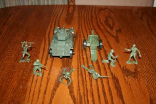 Tim - Mee Processed Plastic Dark Green Army Armored Car & Cannon 3 Tank Marx MPC 4