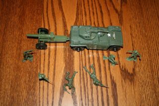 Tim - Mee Processed Plastic Dark Green Army Armored Car & Cannon 3 Tank Marx MPC 5