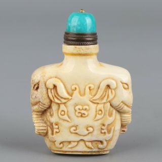 Chinese Exquisite Handmade Elephant Carving Antlers Snuff Bottle