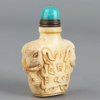 Chinese Exquisite Handmade Elephant Carving antlers snuff bottle 3