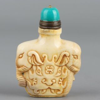Chinese Exquisite Handmade Elephant Carving antlers snuff bottle 4