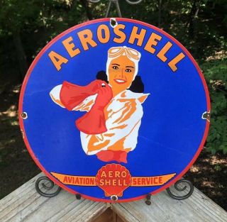 Vintage Shell Gasoline Porcelain Gas Aviation Pin - Up Service Pump Plate Sign