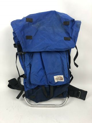 Vtg Xl North Face Brown Label Canvas Hiking Backpack Bag Blue Black Camping
