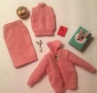 Vintage 1960’s Barbie Doll Outfit,  Knitting Pretty,  Complete And Minty