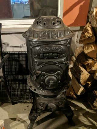 Vintage Parlor Cast Iron Stove : Antique Black Gem Oak Stove 2