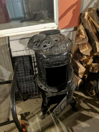 Vintage Parlor Cast Iron Stove : Antique Black Gem Oak Stove 3