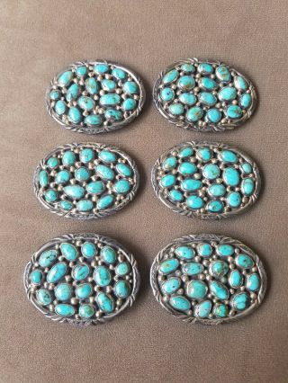 Antique Native American Sterling Silver Turquoise Belt Buckle With Belt Plates
