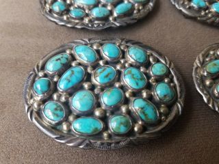 Antique Native American Sterling Silver Turquoise Belt Buckle with Belt Plates 3