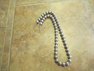 24 " Splendid Vintage Navajo Sterling Silver Pearls Bead Necklace On Foxtail