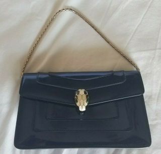 Bvlgari Serpenti Forever Rare Sea - Toy Bag Metallic Blue Leather Retail $795