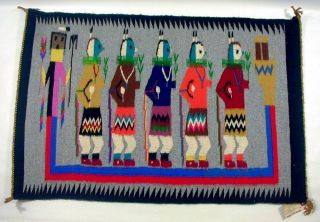 Vintage Navajo Rug Weaving Shiprock Yei 1960 ' s Native American Indian Art 19x30 4