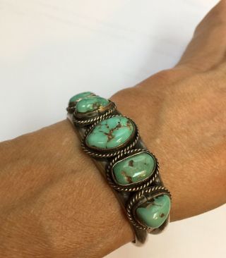 Vintage 70s Southwest Style Turquoise & Silver Bracelet Unmarked