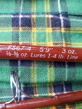 Vintage Fenwick FS67 - 4 5 3/4 Spinning Fishing Rod Case green flannel Bag 7