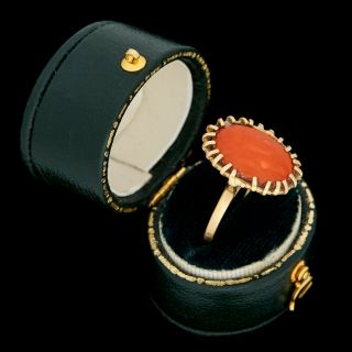 Antique Vintage Nouveau 18k Gold Etruscan Mediterranean Red Coral Band Ring Sz 6