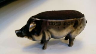 Antique 1907 Edwardian Silver Pig Novelty Pin Cushion H V Pithey & Co